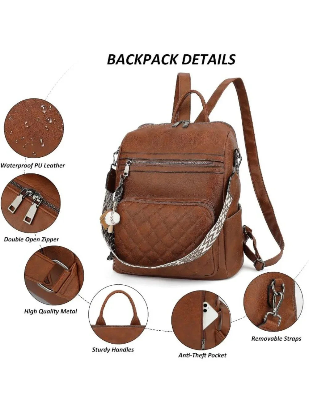 Stylish Large PU Leather Backpack Purse for Women - Versatile Travel Bag